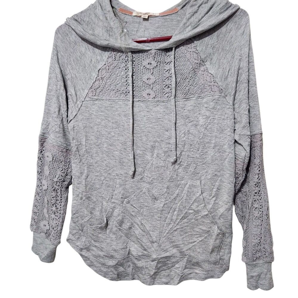 Rewind Long Sleeve Women Top Size Small Gray Hooded With Pockets New